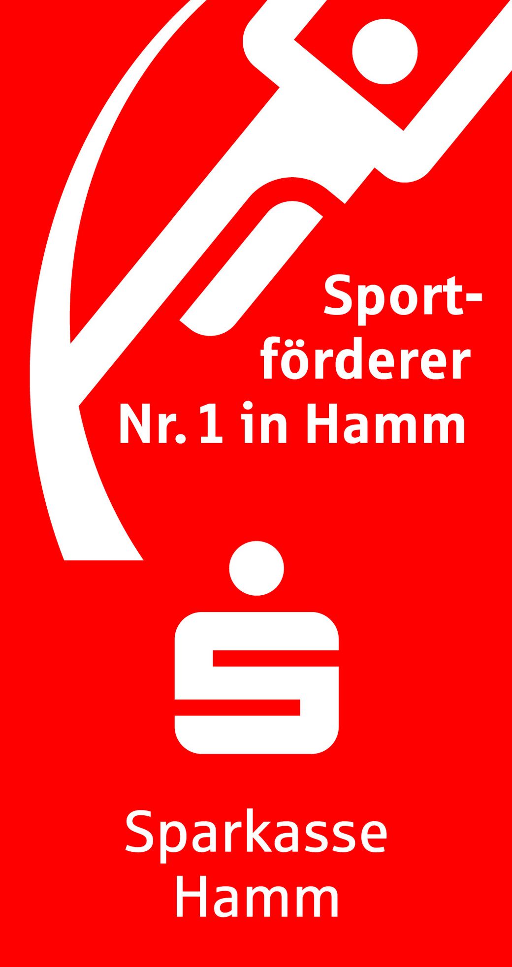 Das Logo der Sparkasse Hamm in Rot und Weiß, ergänzt um den Slogan Sportförderer Nr. 1 in Hamm